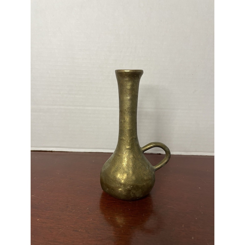 Vintage Solid Brass Vase Handled Flower pitcher mid-century brutalist, textured